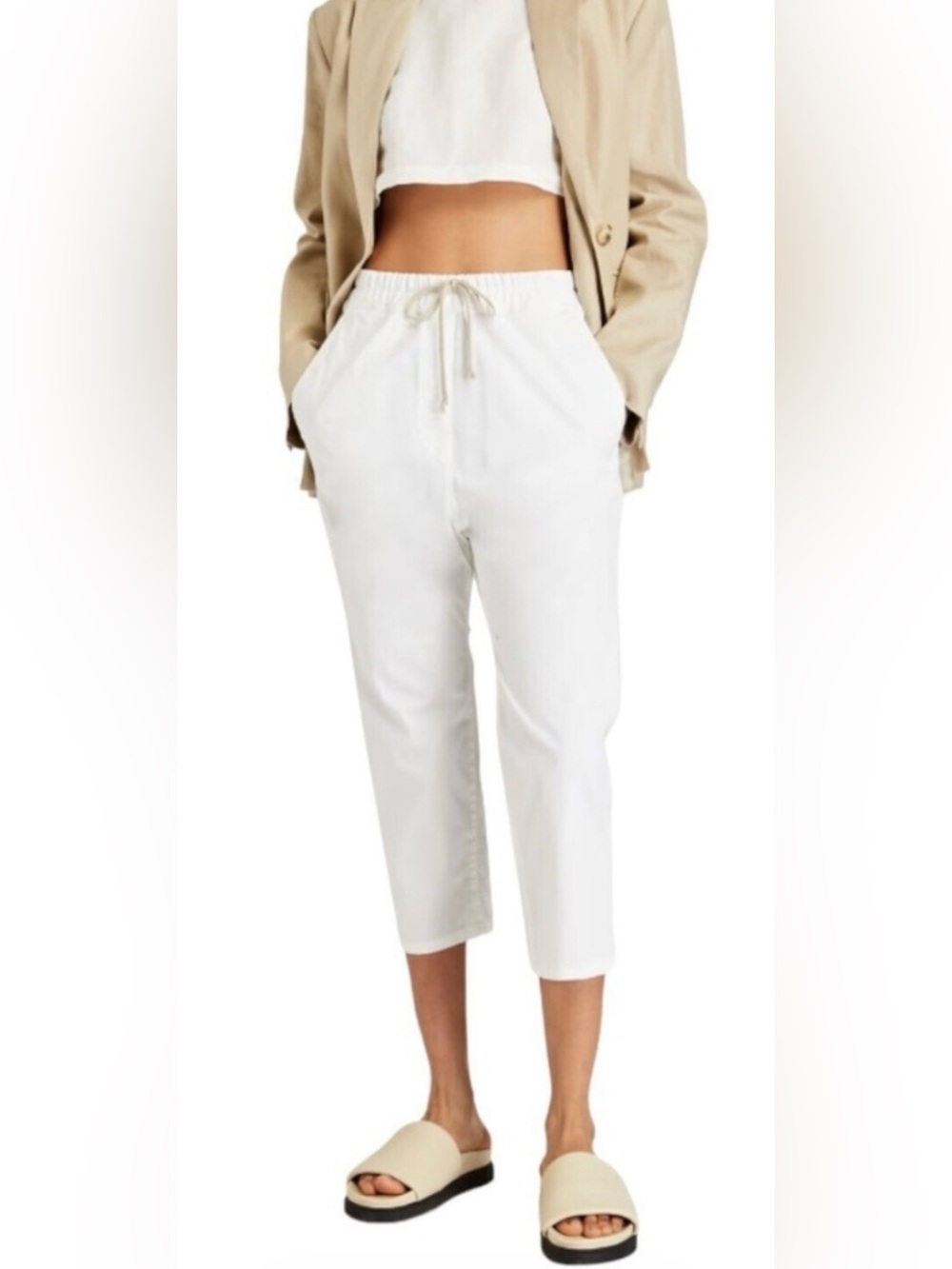Nili Lotan Casablanca White Cotton Twill Drawstring Pants Medium